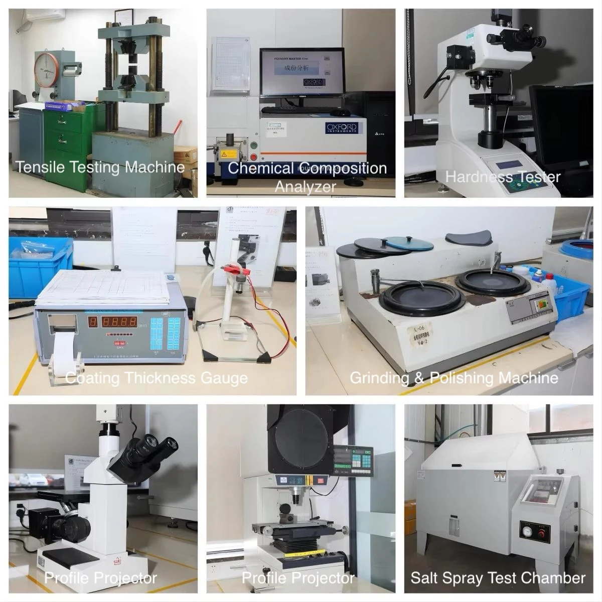 Inspection equipment used for mechanical, material, hardness, coating and corrosion-related checks in the inspection room.