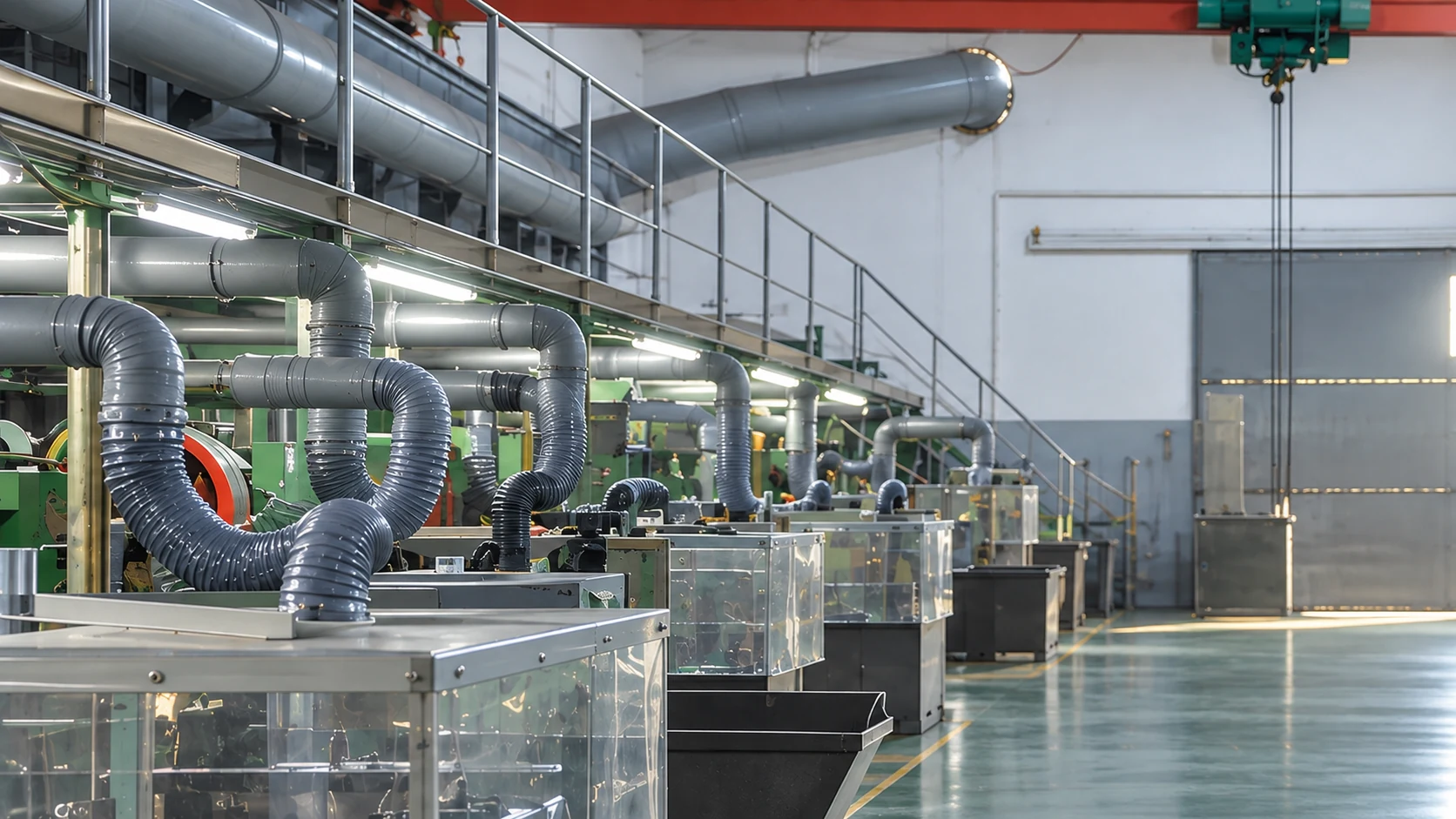 A fastener cold heading production line operating inside an industrial workshop.
